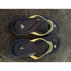 navy and yellow stripe adidas fit foam thong sandal barely used great condition